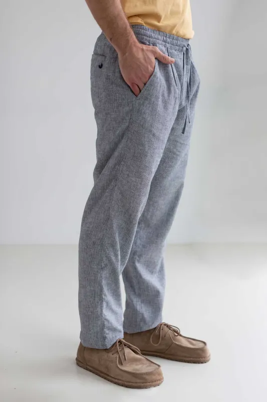 San Vicente Trousers Navy Stripes made by TWOTHIRDS
