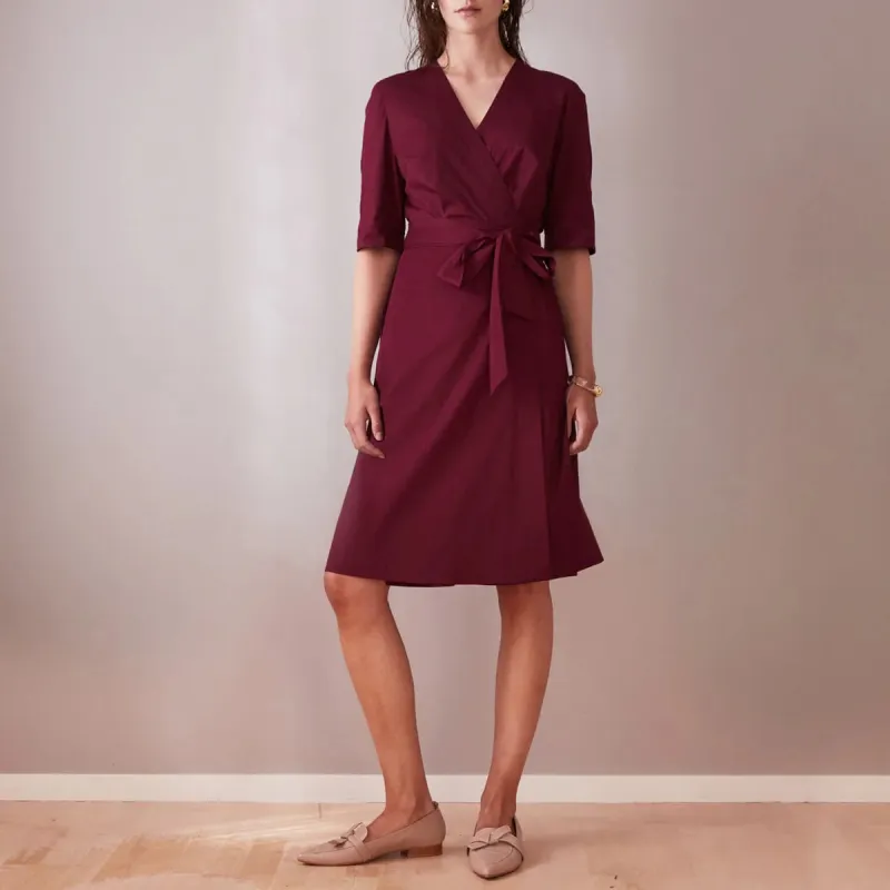 Wrap Dress Wine Red Short Sleeve made by Ivalo.com