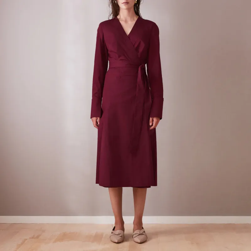 Wrap Dress Wine Red Long Sleeve Midi made by Ivalo.com