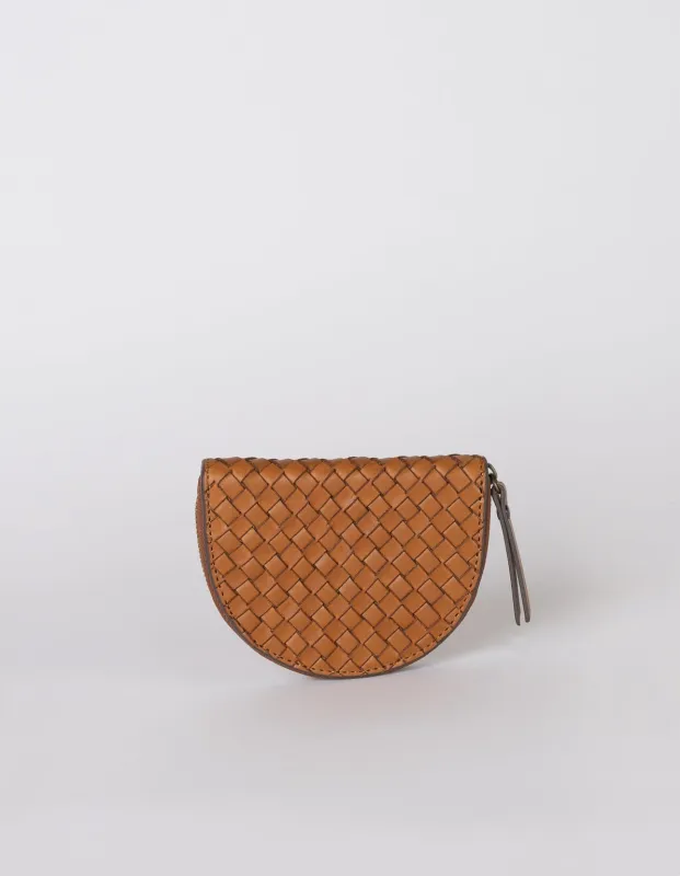 Laura Coin Purse Cognac Woven Classic Leather made by Ivalo.com