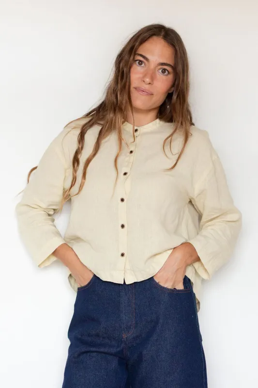 Pom Pom Button-up Shirt Gardenia made by TWOTHIRDS