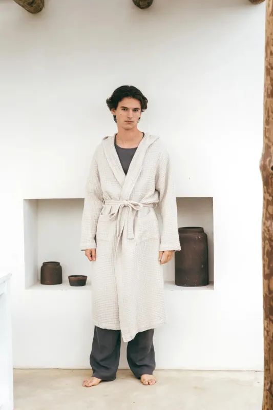 Men's Waffle Bathrobe Natural Beige made by Ivalo.com