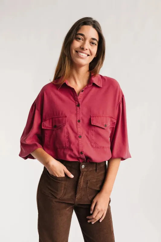Hamushin Shirt Washed Fucshia Pink made by TWOTHIRDS