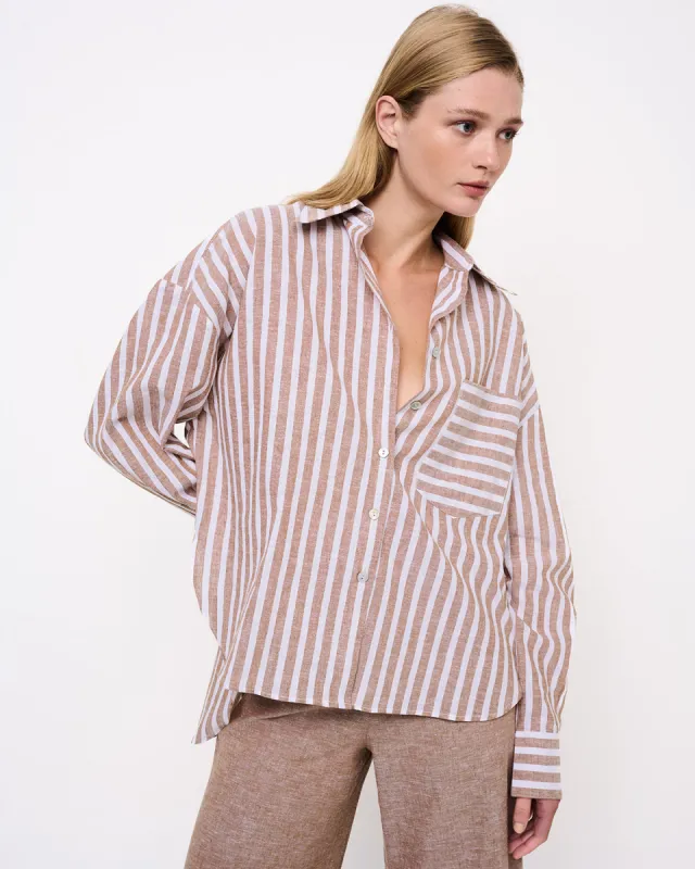 Puro Striped Button-up Shirt Beige sold by Ivalo.com