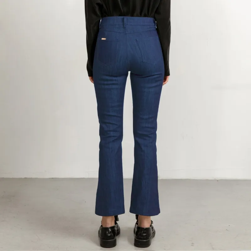 Mid Blue Flared Jeans With Matching Stitch Cropped sold by Ivalo.com