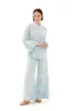 Embroidered Wide Leg Linen Pants Light Blue sold by Ivalo.com