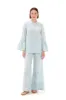 Embroidered Wide Leg Linen Pants Light Blue sold by Ivalo.com