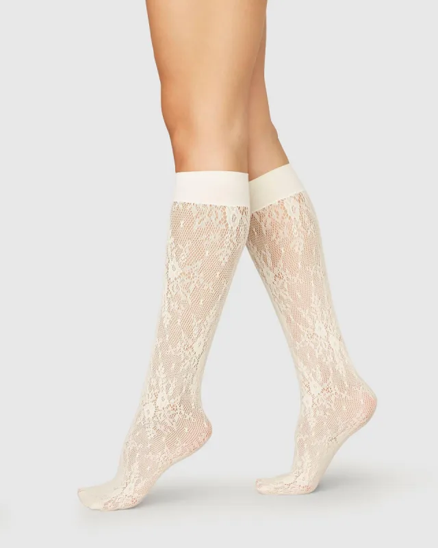 Rosa Lace Knee-Highs White sold by Ivalo.com