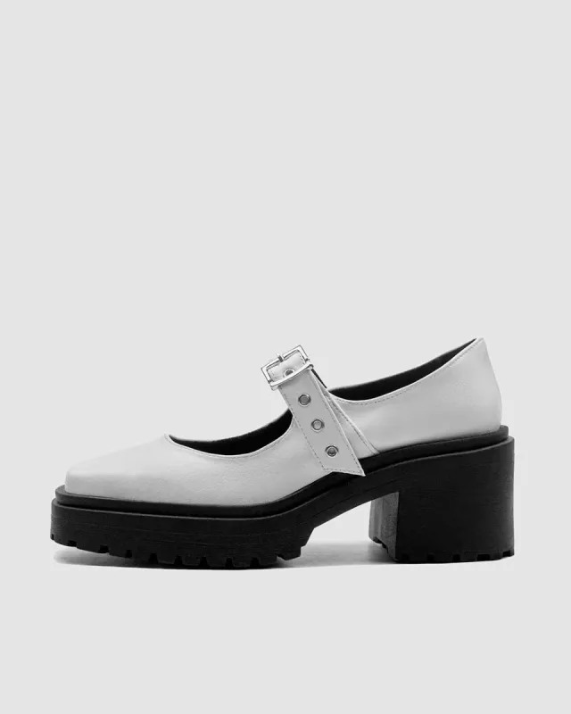 Chunky Heel Vegan Mary Janes White sold by Ivalo.com