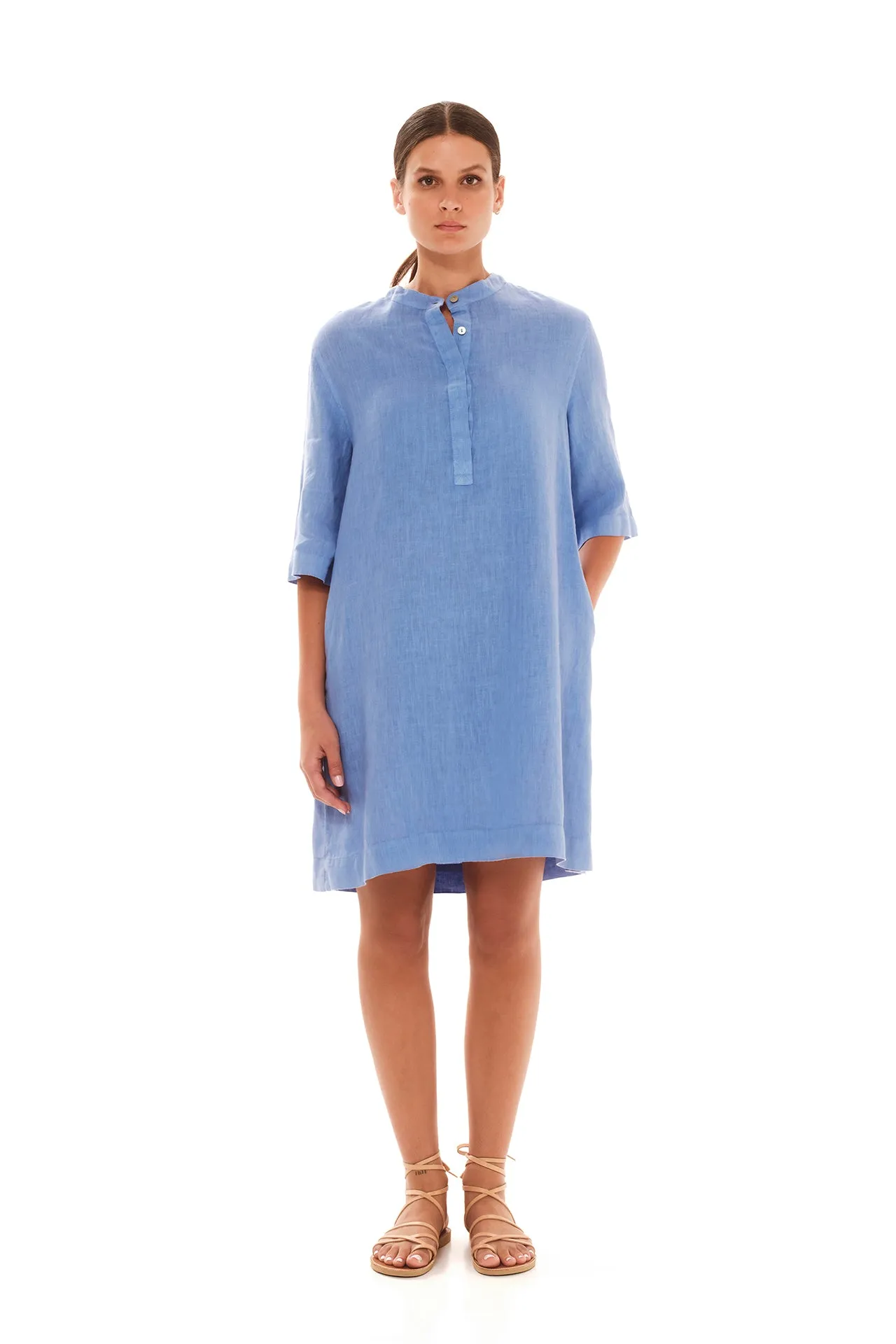 Button Front Linen Dress Blue sold by Ivalo.com