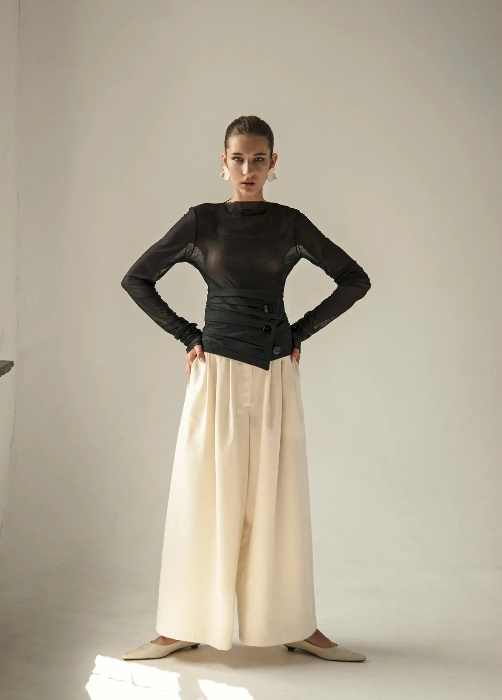 Cream Vintage Wool Wide Leg Pants sold by Ivalo.com product image thumbnail 4