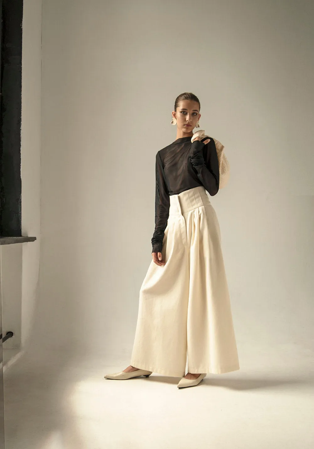 Cream Vintage Wool Wide Leg Pants sold by Ivalo.com