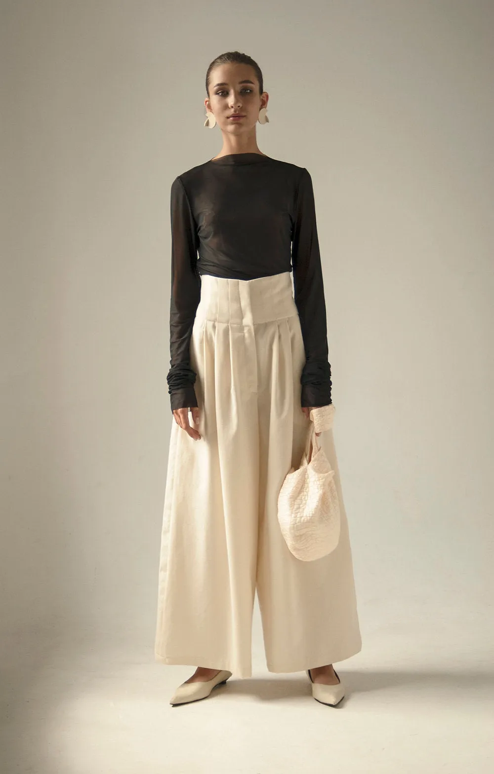 Cream Vintage Wool Wide Leg Pants sold by Ivalo.com product image thumbnail 5