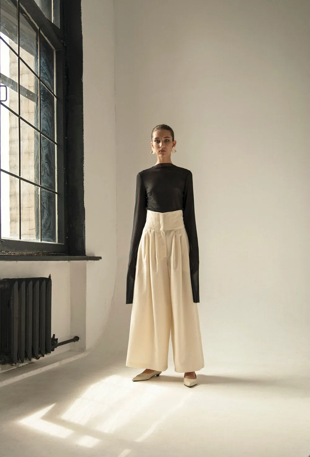 Cream Vintage Wool Wide Leg Pants sold by Ivalo.com product image thumbnail 2