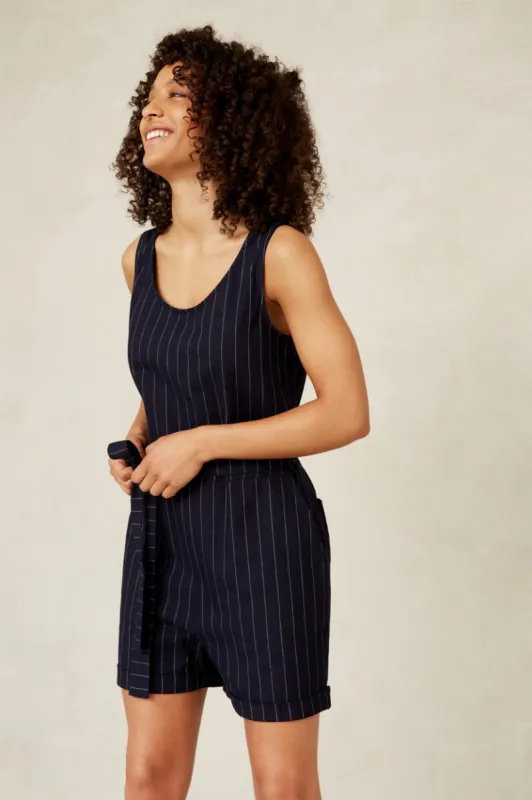 Louise Playsuit Indigo Stripe Hemp sold by Ivalo.com