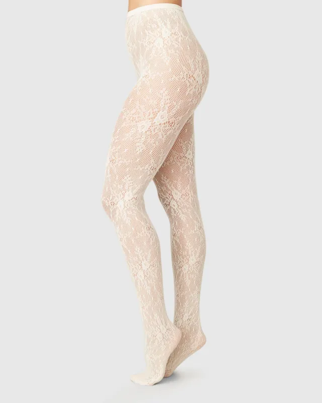 Rosa Lace Tights Ivory made by SWEDISH STOCKINGS