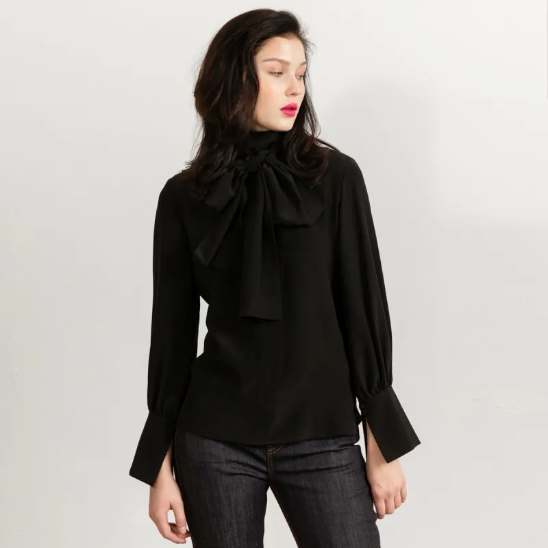 Bow Tie Blouse Black Silk sold by Ivalo.com
