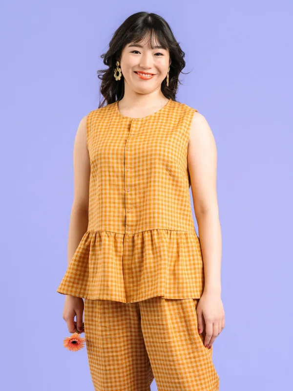 Lia Linen Top Gingham Orange sold by Ivalo.com