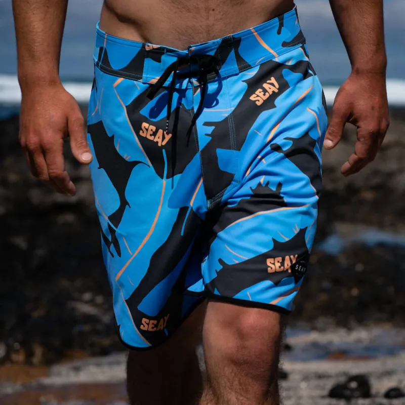 Alapai Board Shorts in Black Blue Banana Leaves sold by Ivalo.com