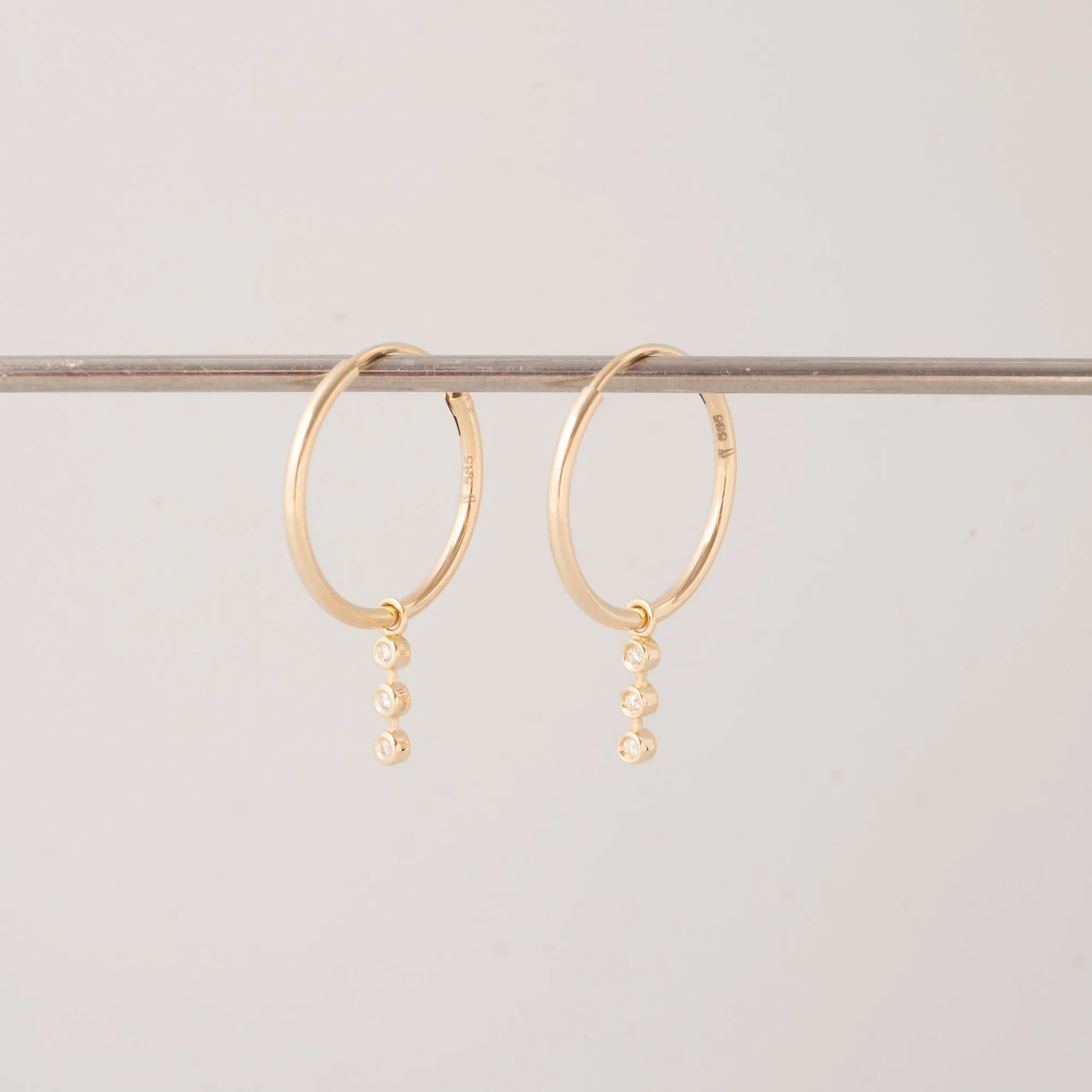 Triple Diamond Hoop Charms Solid Gold sold by Ivalo.com