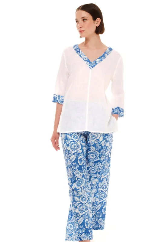 V-Neckline Linen Blouse White sold by Ivalo.com