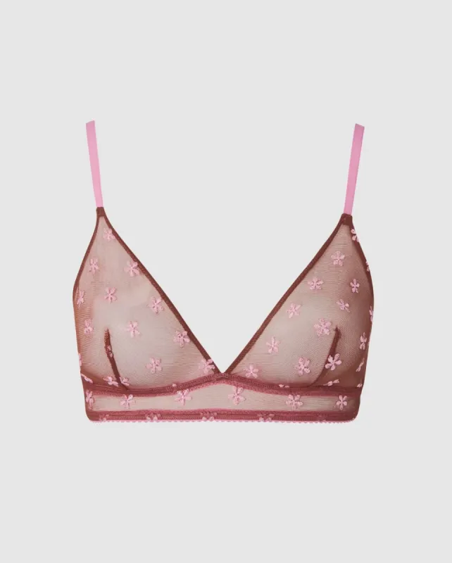 Mesh Triangle Bralette Mocha/Candy Pink sold by Ivalo.com