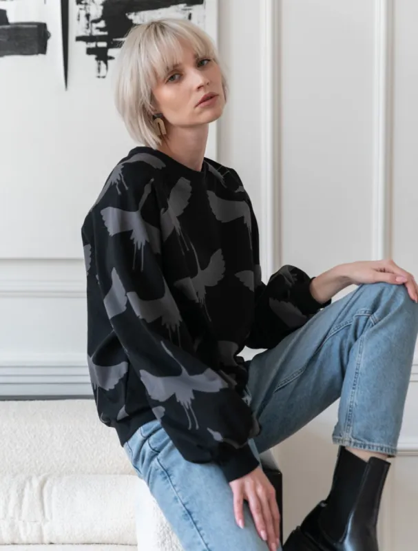 Rita Sweatshirt Cranes Black sold by Ivalo.com