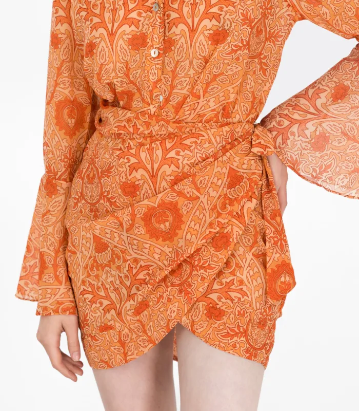 Lotus Print Mini Wrap Skirt Orange sold by Ivalo.com