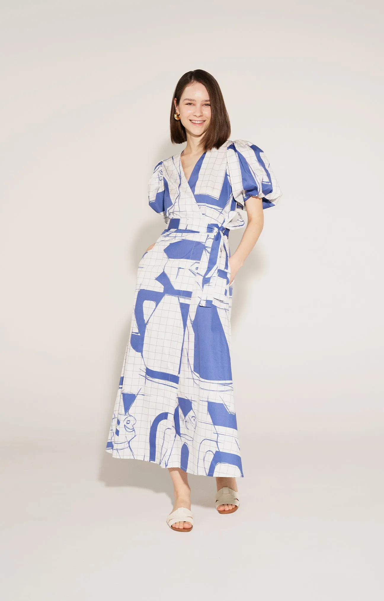 Szomjas Wrap Dress White/Blue sold by Ivalo.com