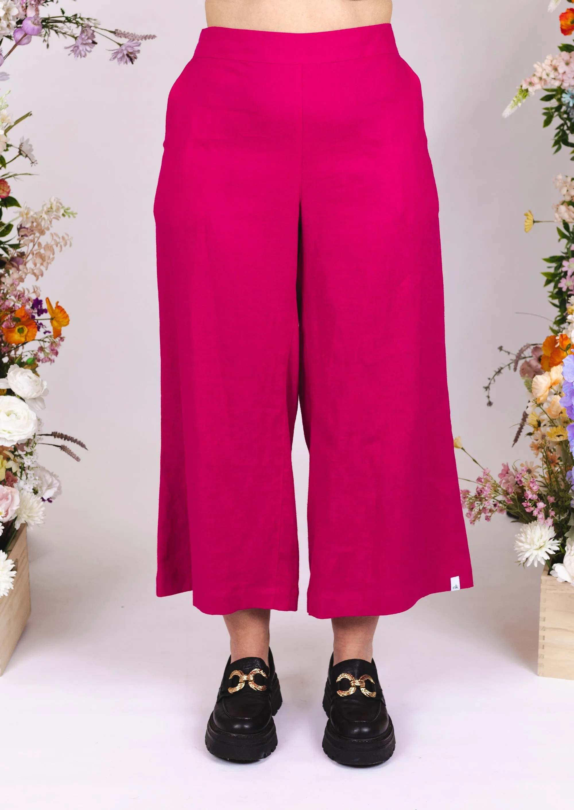 Culottes Linen Trousers Peacock Pink sold by Ivalo.com
