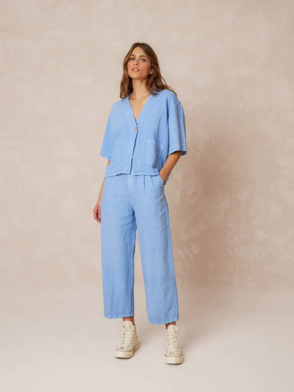 Linen Crop Pants Blue sold by Ivalo.com