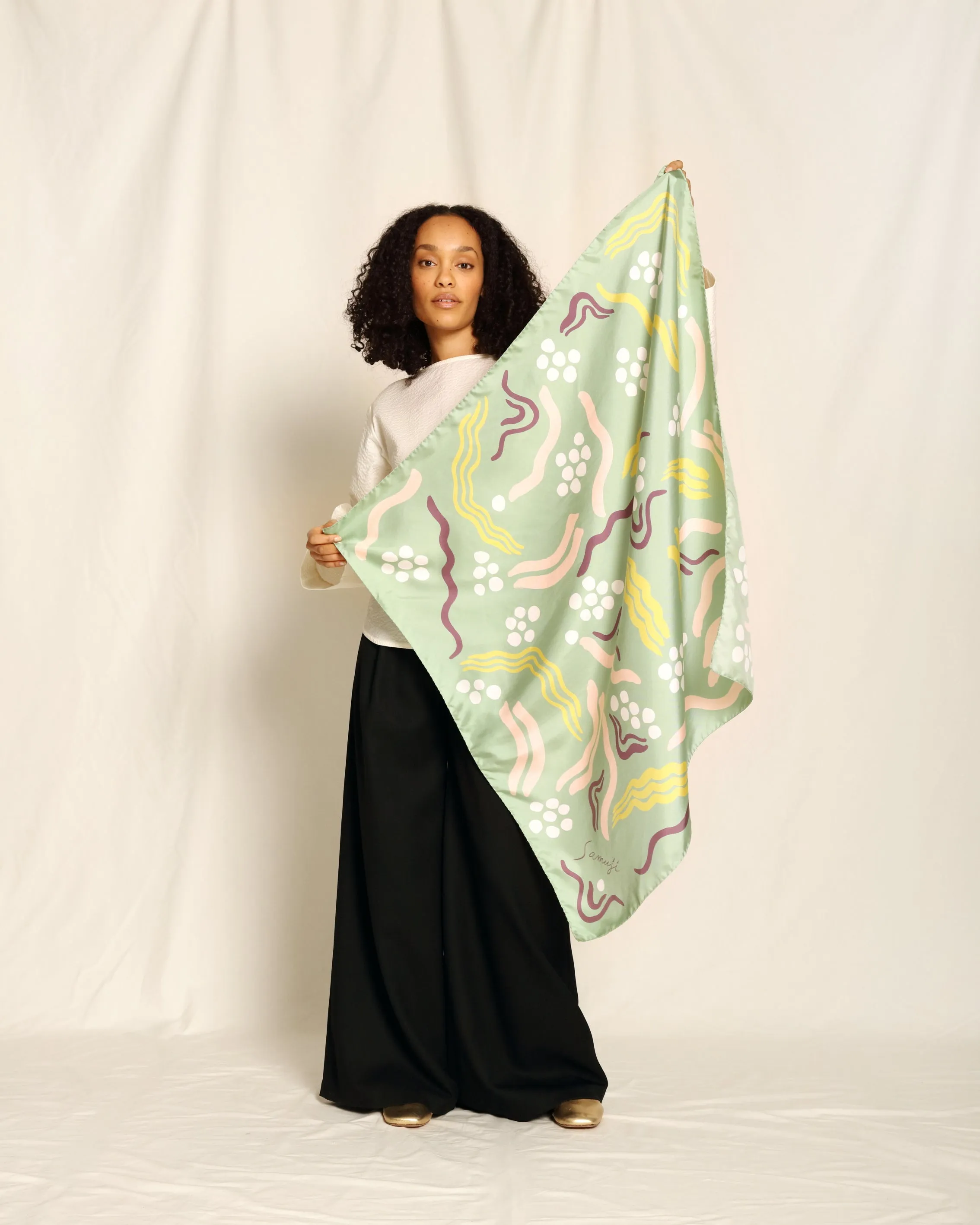 Silk Scarf Pepita Sage Green sold by Ivalo.com