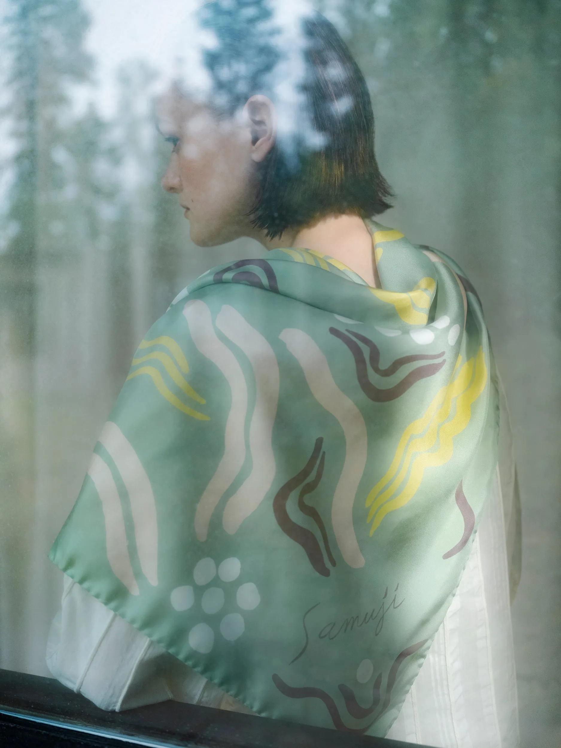 Silk Scarf Pepita Sage Green sold by Ivalo.com product image thumbnail 2