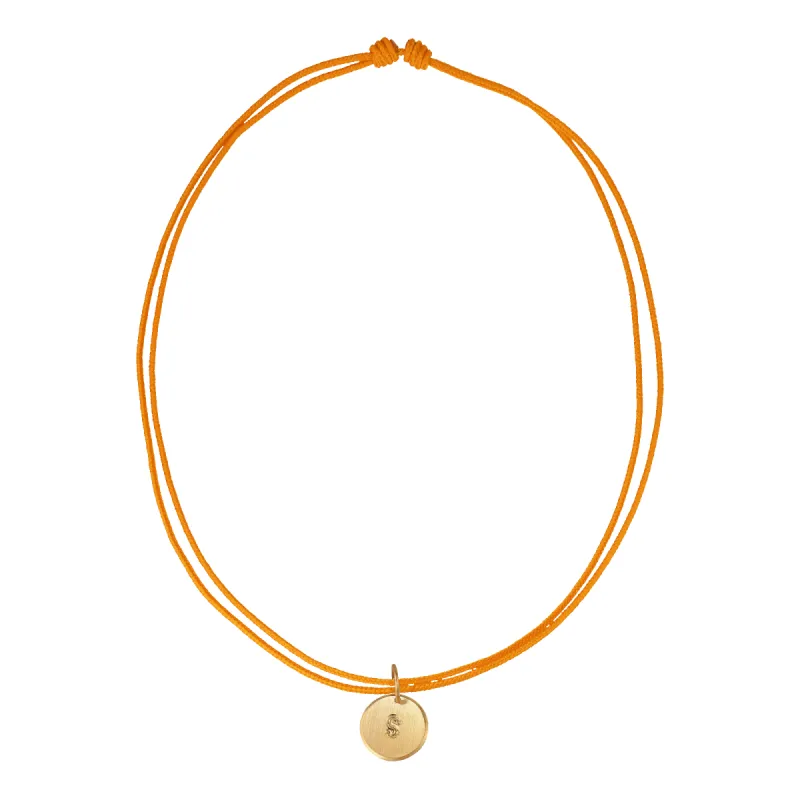 Orange String Necklace w. gold-plated Lovetag sold by Jane Koenig