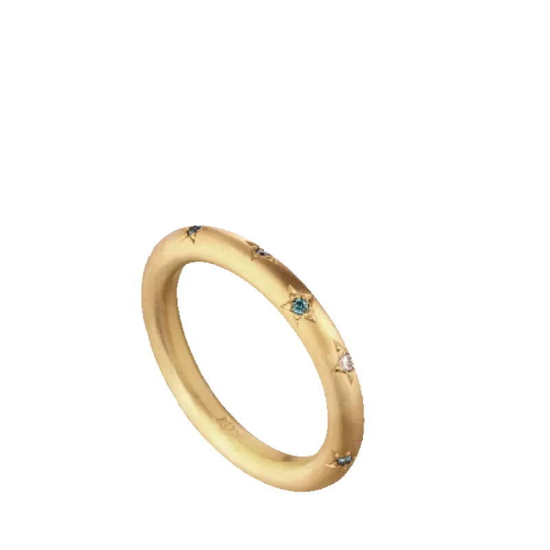 Stjernering i 18 karat guld 10 farvede brillianter sold by Jane Koenig