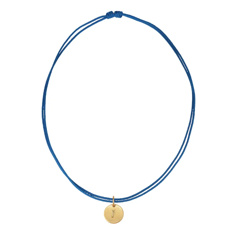 Blue String Necklace w. gold-plated Lovetag sold by Jane Koenig