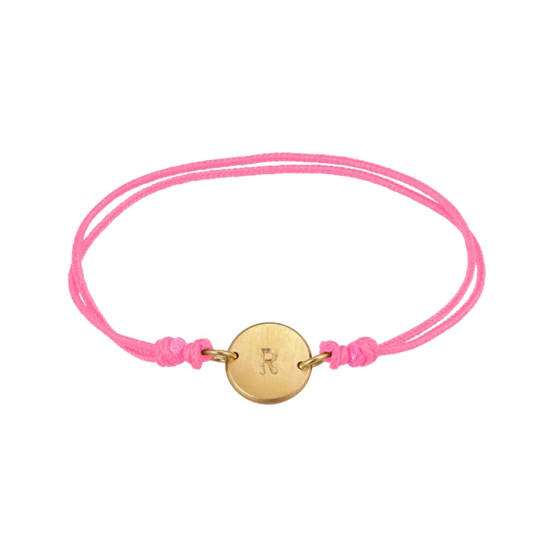 Pink String Bracelet w. gold-plated Lovetag sold by Jane Koenig
