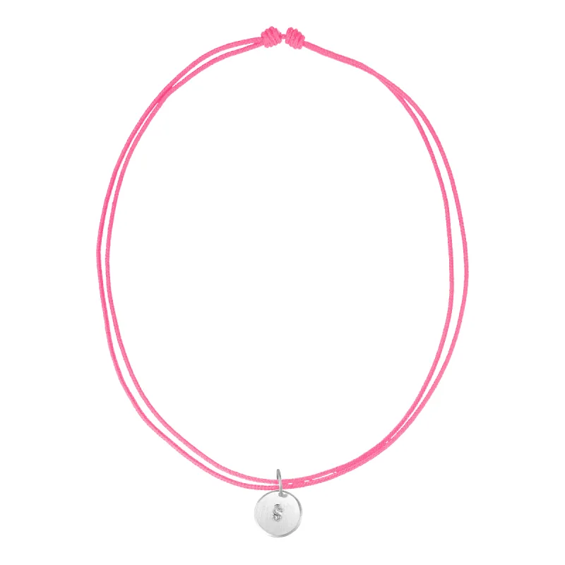 Pink String Necklace w. silver Lovetag sold by Jane Koenig