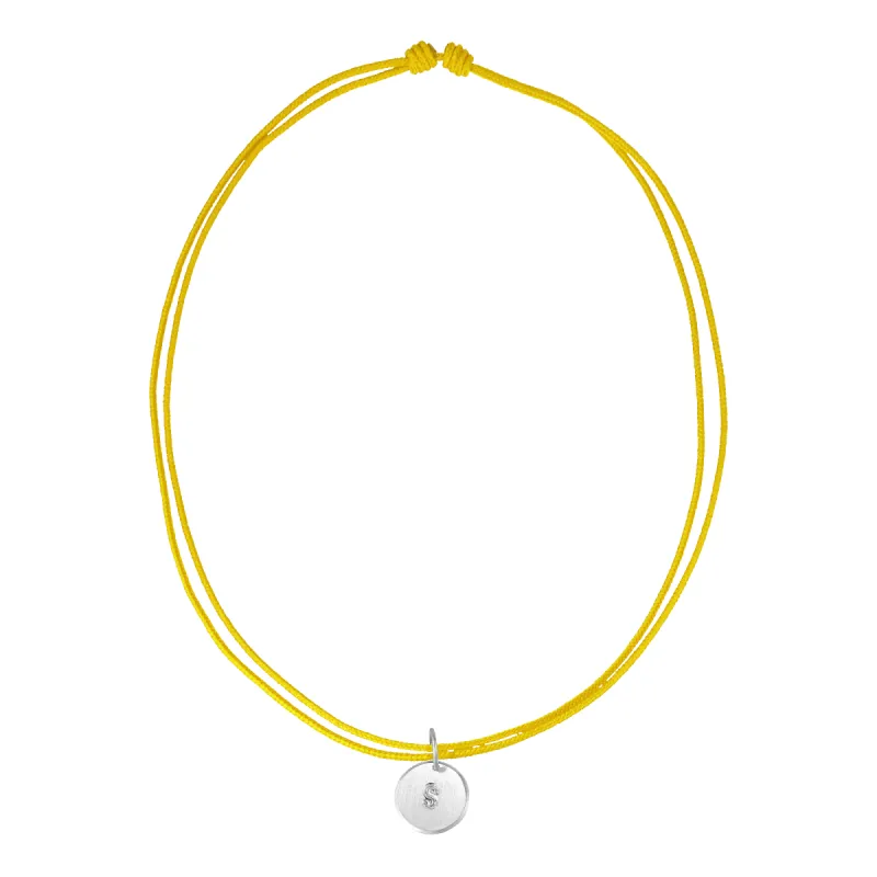 Yellow String Necklace w. silver Lovetag sold by Jane Koenig