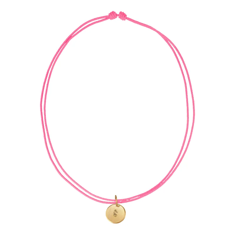 Pink String Necklace w. gold-plated Lovetag sold by Jane Koenig