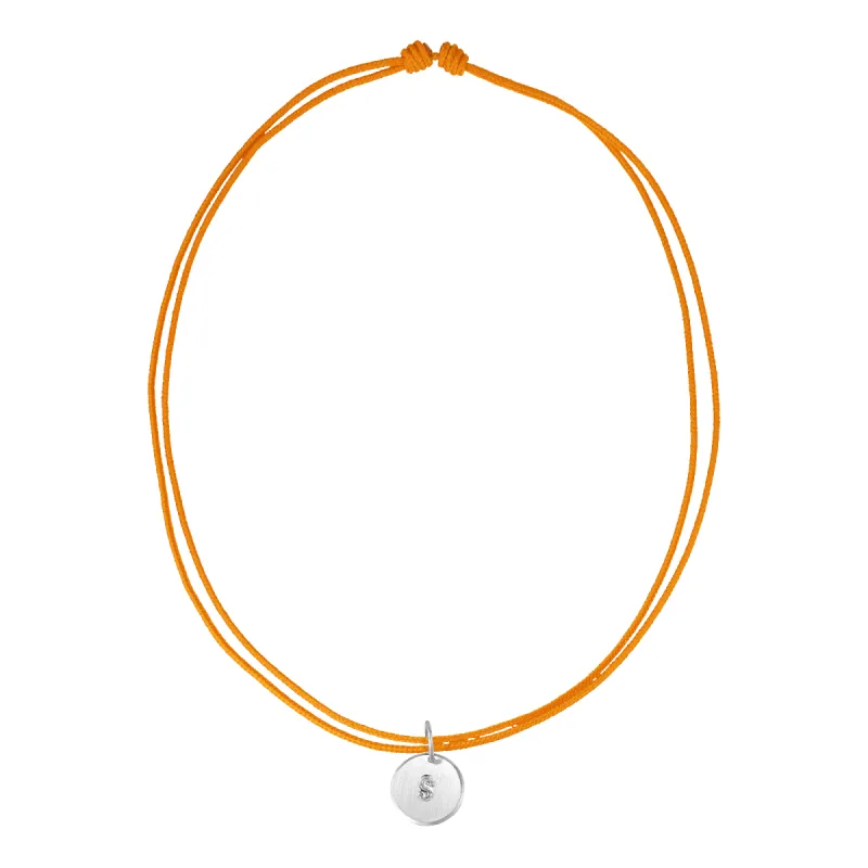 Orange String Necklace w. silver Lovetag sold by Jane Koenig