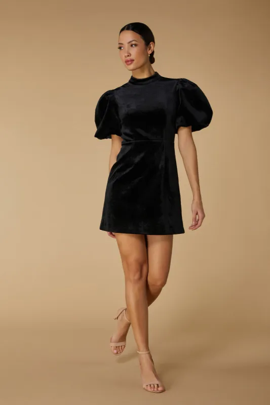 Eden Velvet Puff Sleeve Mini Dress with Open Back sold by Jarlo London