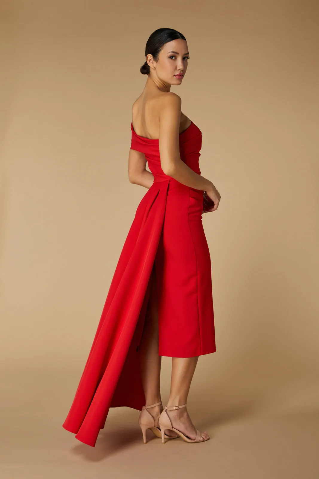 Greer Off Shoulder Midi Dress with Drape Detail sold by Jarlo London product image thumbnail 2