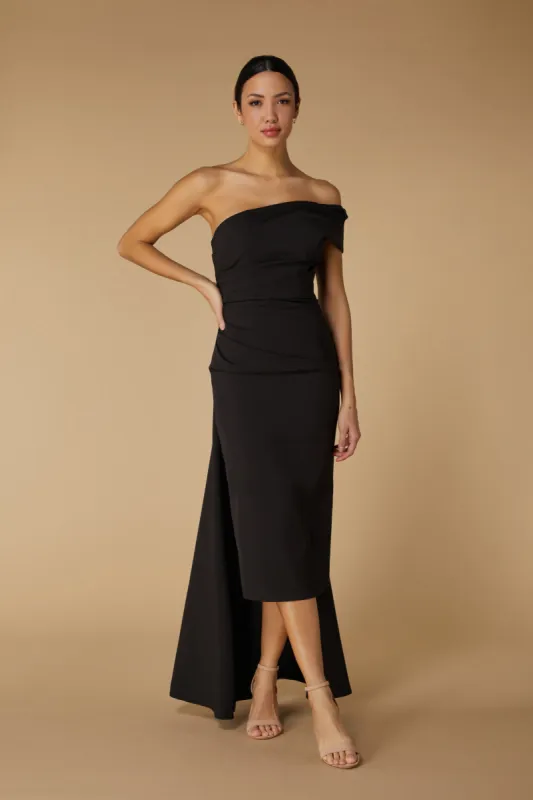 Greer Off Shoulder Midi Dress with Drape Detail sold by Jarlo London