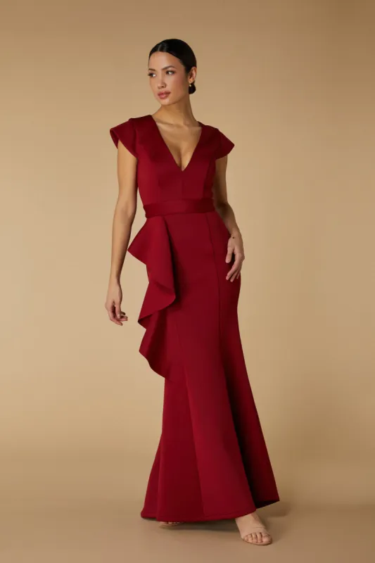 Avery Ruffle Frill V Neck Scuba Maxi Dress sold by Jarlo London