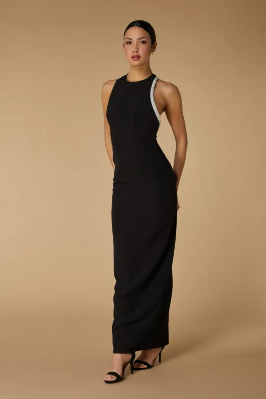 Rue High Neck Maxi Dress with Embellished Cut Out Detail sold by Jarlo London