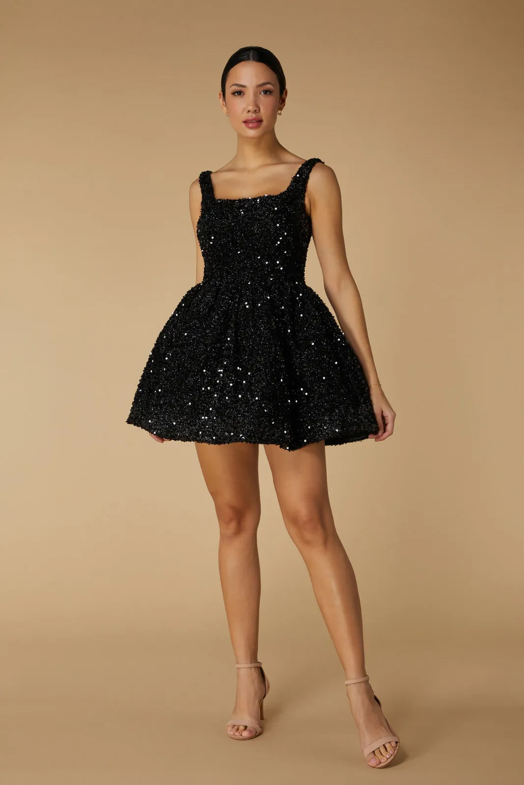 Albie Sequin Mini Dress with Voluminous Skirt sold by Jarlo London