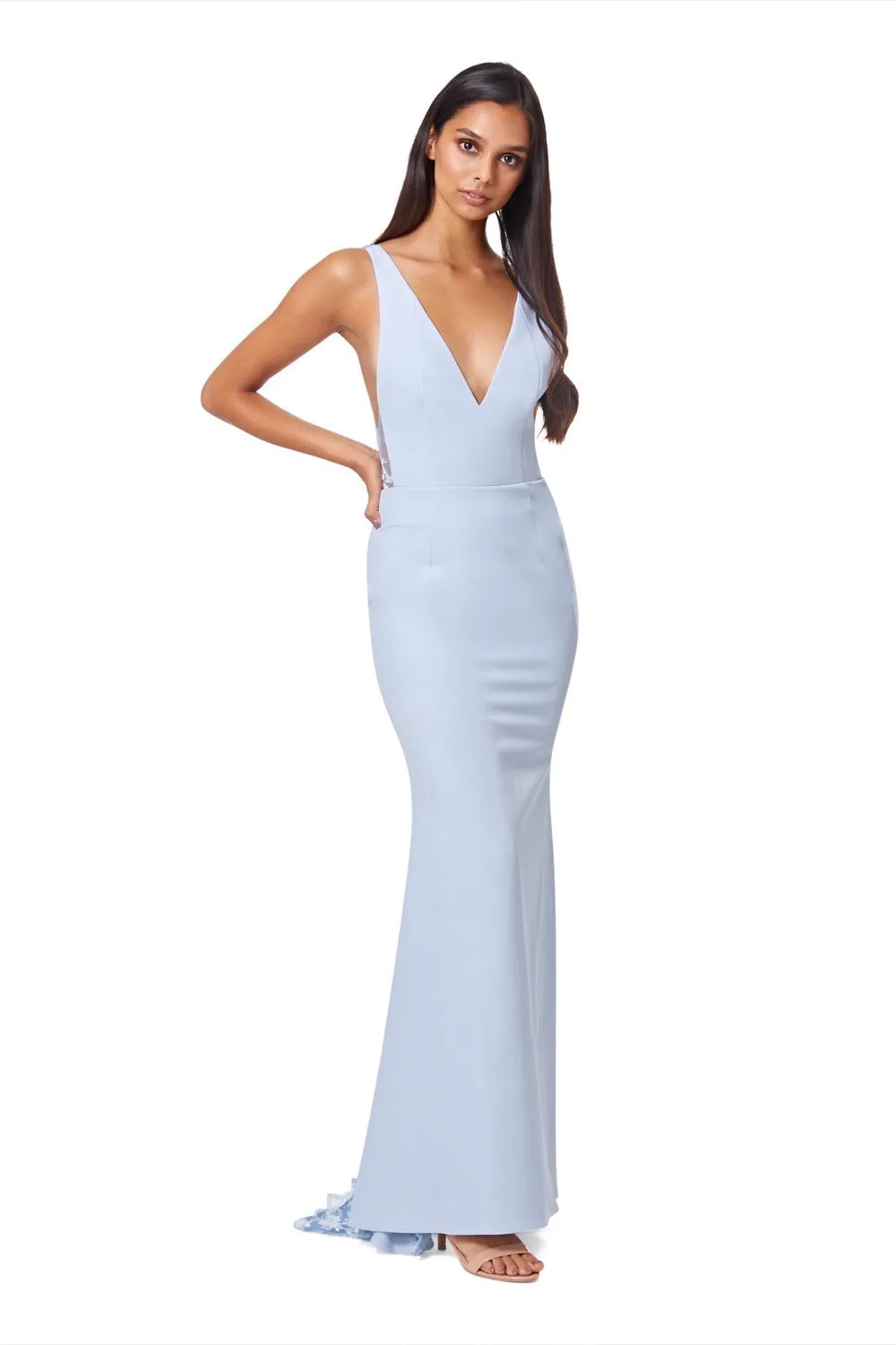 Allegra Sheer Floral Embroidery Maxi Dress with Deep V Front & Back Neckline sold by Jarlo London product image thumbnail 2