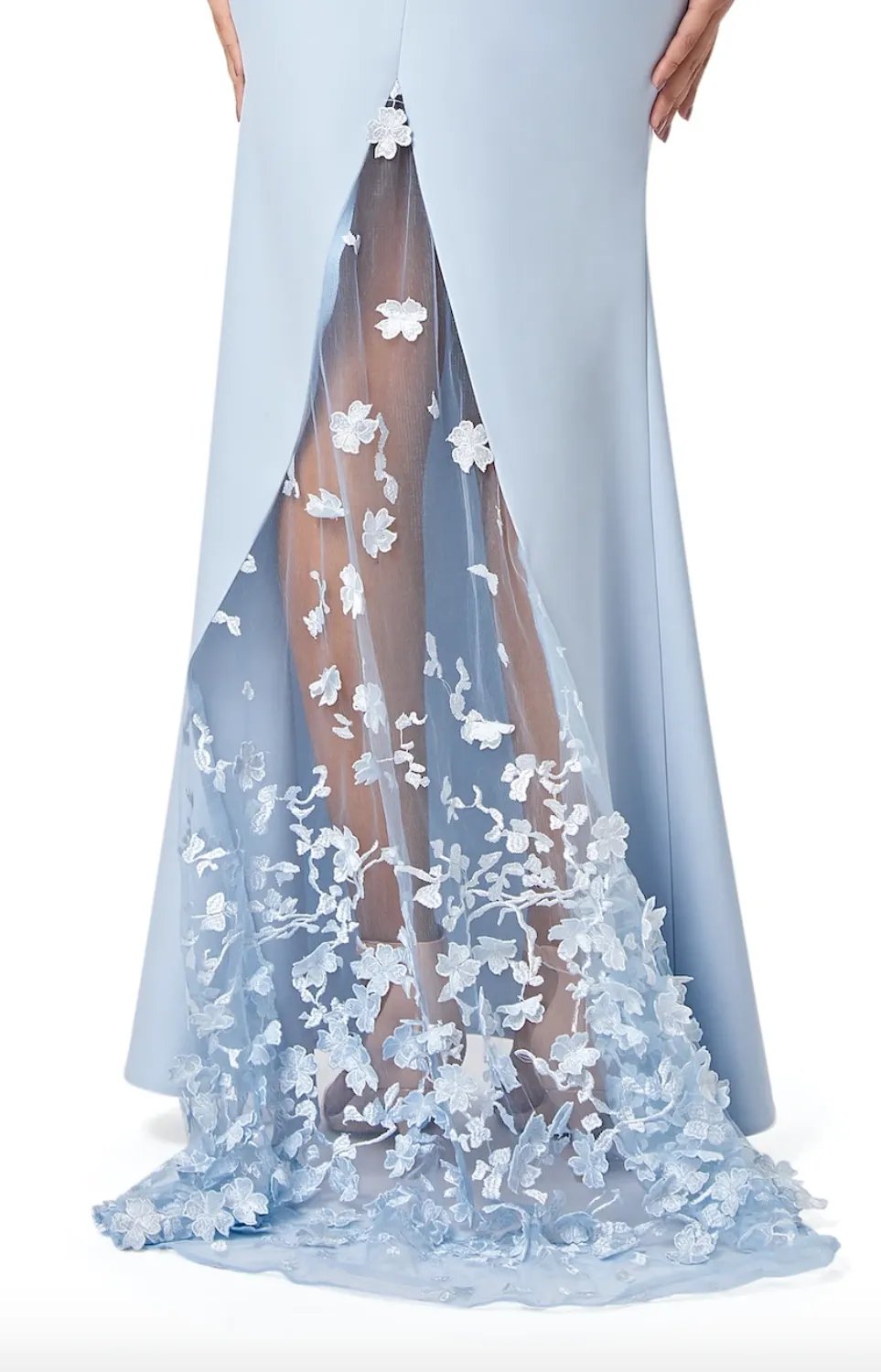 Allegra Sheer Floral Embroidery Maxi Dress with Deep V Front & Back Neckline sold by Jarlo London product image thumbnail 3