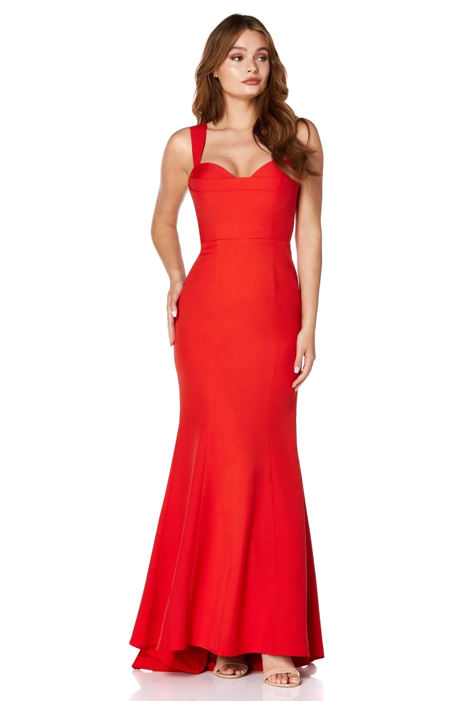 Rebecca Strap Maxi Dress with Pleated Sweetheart Neckline sold by Jarlo London